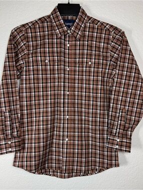 Wrangler Boys Long Sleeve Western Plaid Snap Shirt size Large Black Brown White